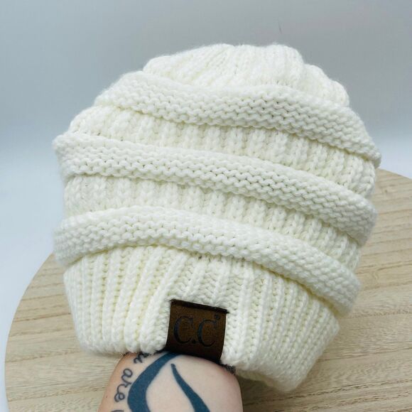 C.C. Winter Ivory Cream Hat Beanie Acryllic Knit Winter Attire - Picture 2 of 7